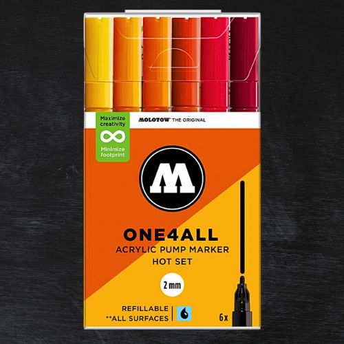 Molotow Pack 6 Rotuladores Acrílicos One4all 2mm Hot Set