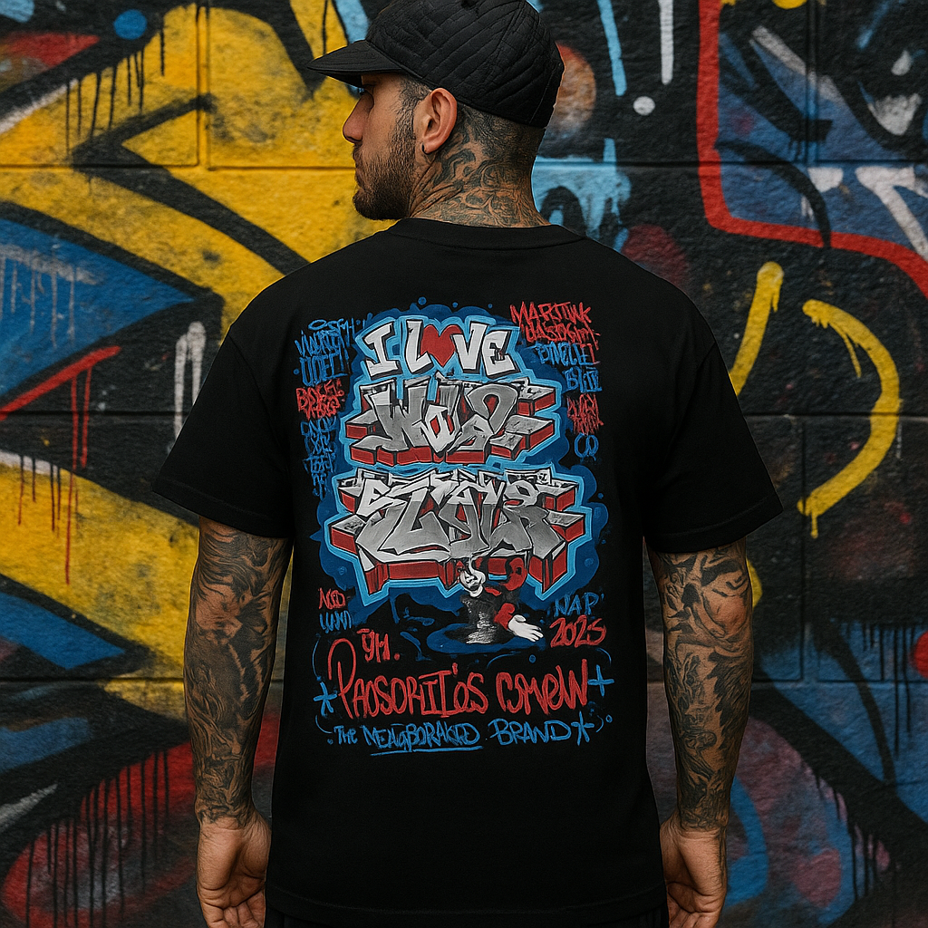 T-shirt preta com grafite da Outlaws Crew