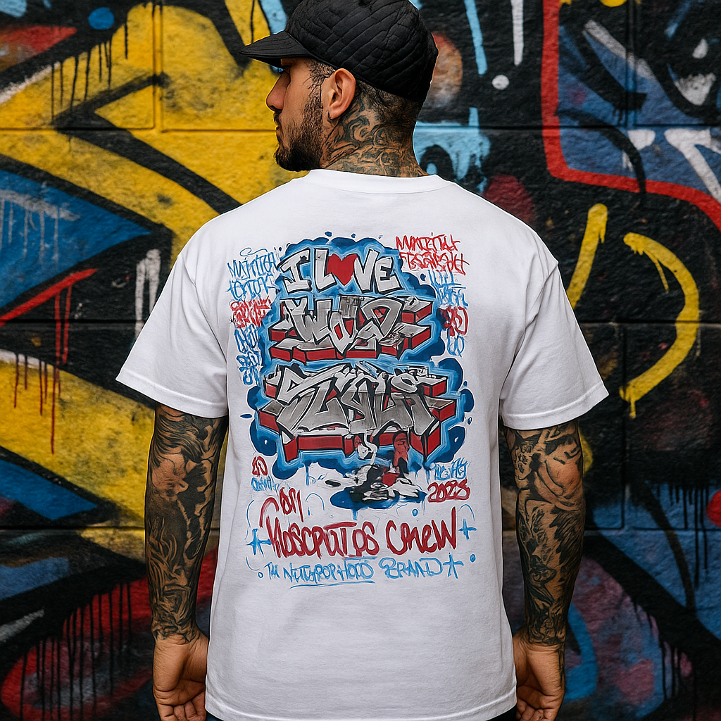 T-shirt branca com grafite da Outlaws Crew