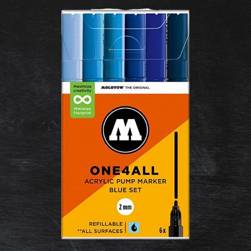 Conjunto de 6 Marcadores Acrílicos Molotow One4all 2mm Azul