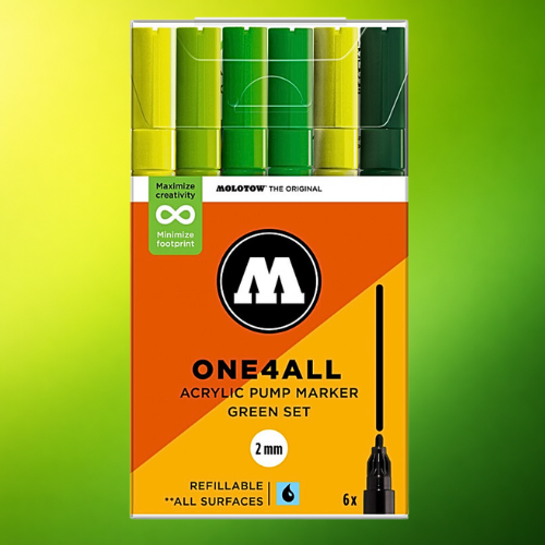 Molotow Pack 6 Acrylic Markers One4all 2mm Green Set