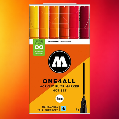 Molotow Pack 6 Acrylic Markers One4all 2mm Hot Set