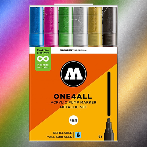 Molotow Pack 6 Acrylic Markers One4all 4mm Metallic Set