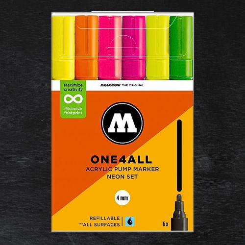 Conjunto de 6 Marcadores Acrílicos Molotow One4all 4mm Neon