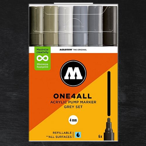 Conjunto de 6 Marcadores Acrílicos Molotow One4all 4mm Cinza