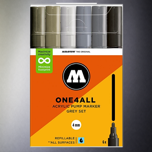 Molotow Pack 6 Acrylic Markers One4all 4mm Gray Set