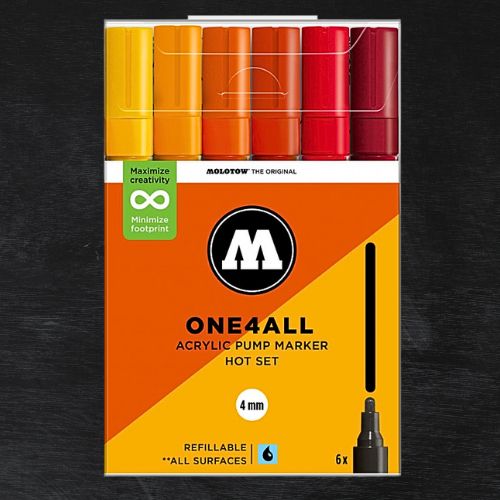Molotow Pack 6 Rotuladores Acrílicos One4all 4mm Hot Set