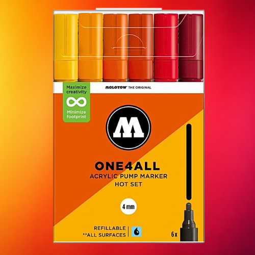 Molotow Pack 6 Acrylic Markers One4all 4mm Hot Set