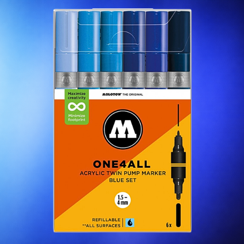 Molotow Pack 6 One4all Acrylic Markers 1.5mm-4mm Blue Set