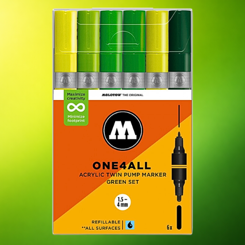 Molotow Pack 6 One4all Acrylic Markers 1.5mm-4mm Green Set