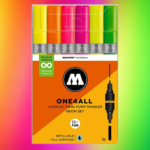 Molotow Pack 6 One4all Acrylic Markers 1.5mm-4mm Neon Set