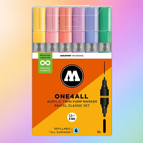 Molotow Pack of 6 One4all Acrylic Markers 1.5mm-4mm Pastel Classic Set