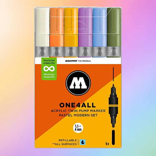Molotow Pack of 6 One4all Acrylic Markers 1.5mm-4mm Pastel Moderm Set