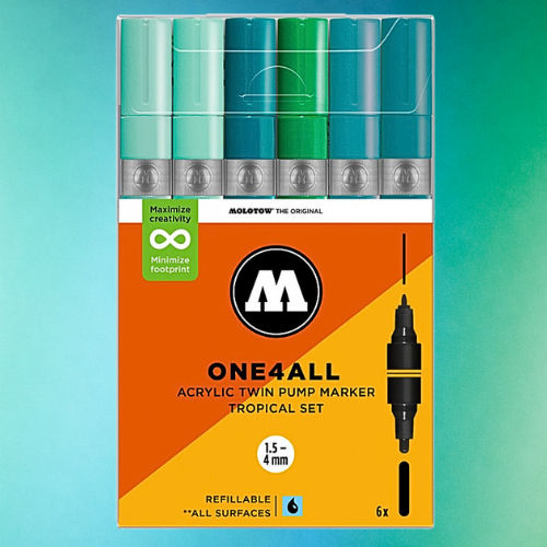 Molotow Pack of 6 One4all Acrylic Markers 1.5mm-4mm Tropical Set