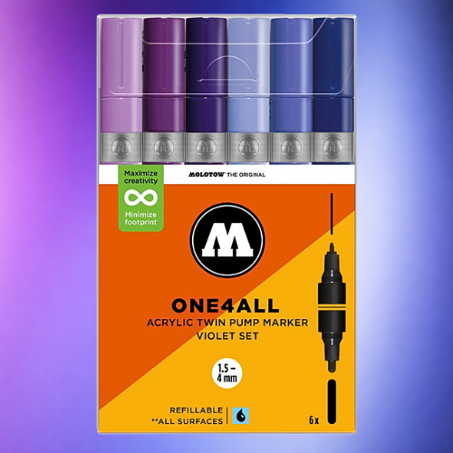 Molotow Pack of 6 One4all Acrylic Markers 1.5mm-4mm Violet Set