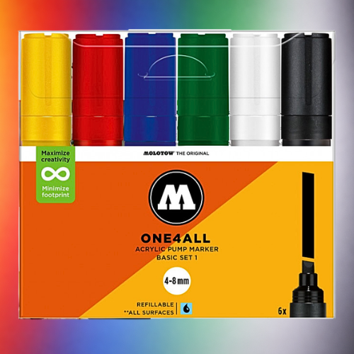 Molotow Pack 6 One4all Acrylic Markers 4mm-8mm Basic Set