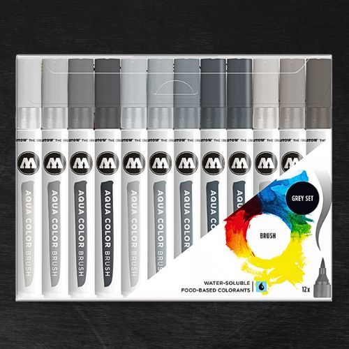 Conjunto de 12 Marcadores Aquareláveis ​​​​Molotow na cor Cinza